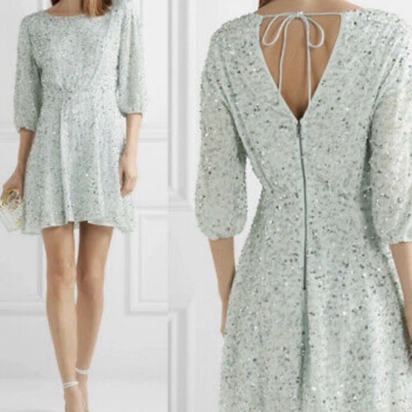 Alice + Olivia Sparkling Light Blue Mini Dress all in one sequins s - Picture 2 of 7